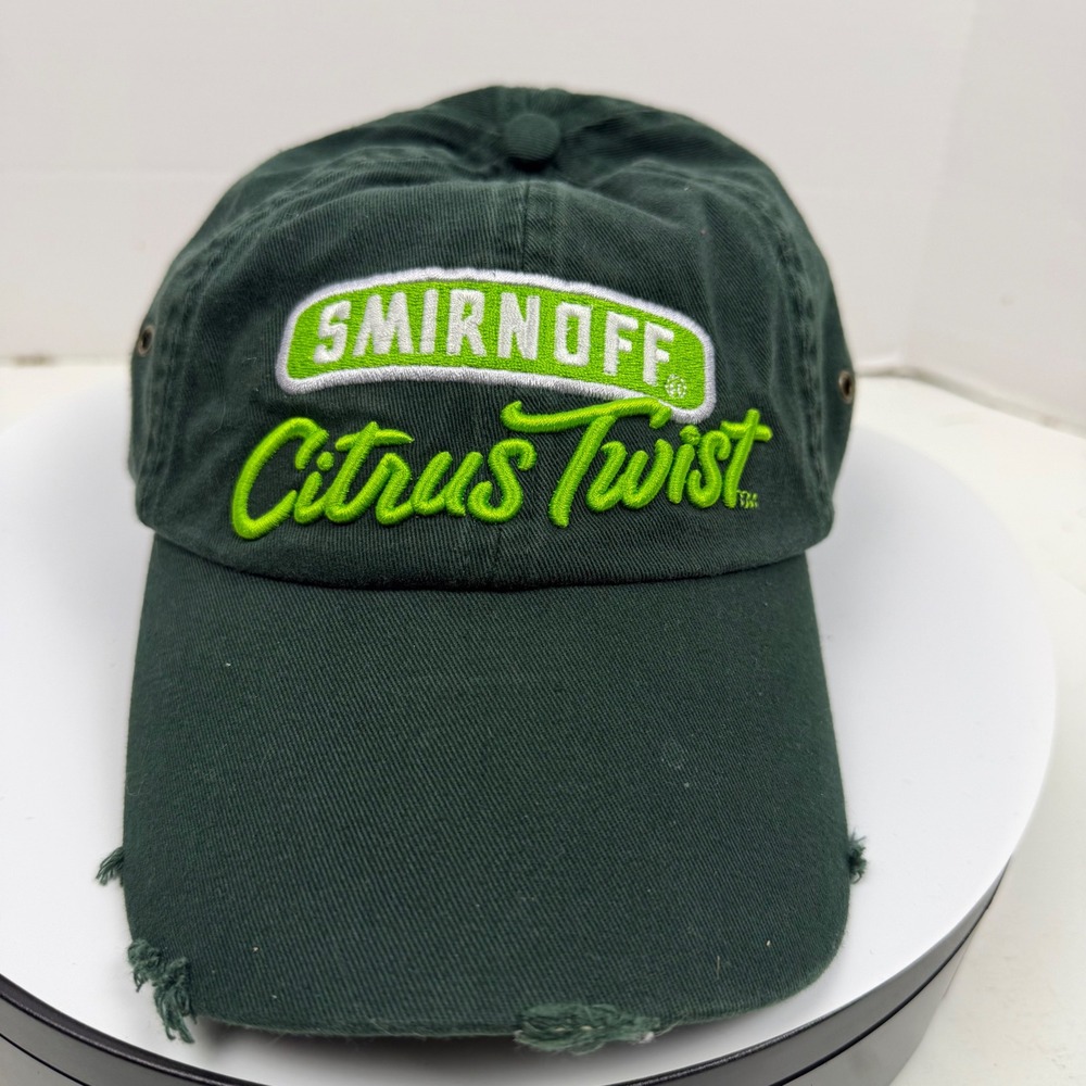 Smirnoff Citrus Twist Hat Green Distressed Embroidered Baseball Cap Adjustable